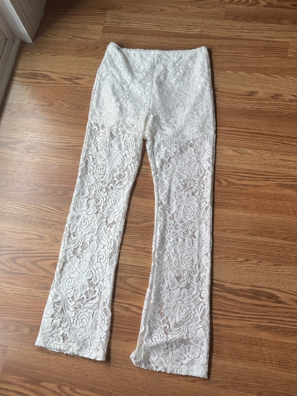 White Lace Flare Pants - Women's Elegant Lace Trousers